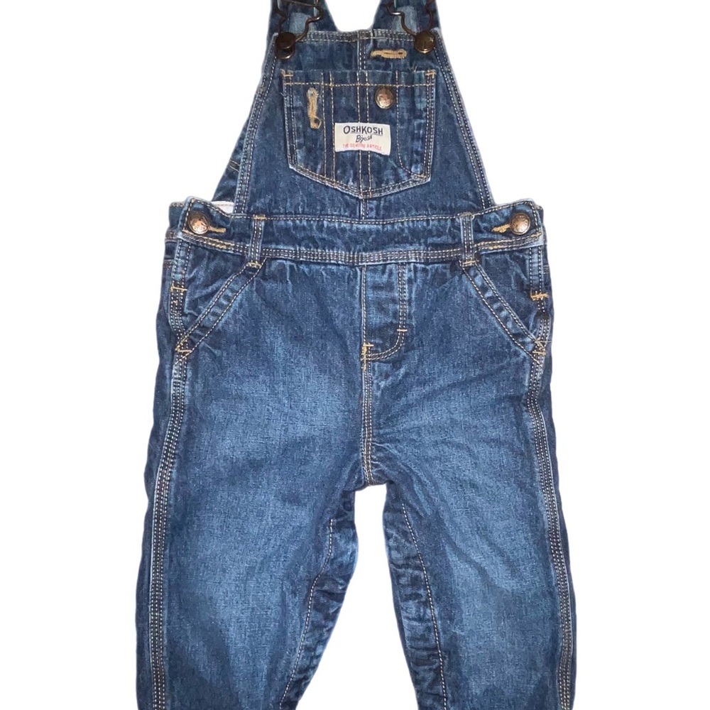 Vintage OshKosh Vestbak Denim Bib Overalls Kids Toddler Fleece Lined Sz 18 Month